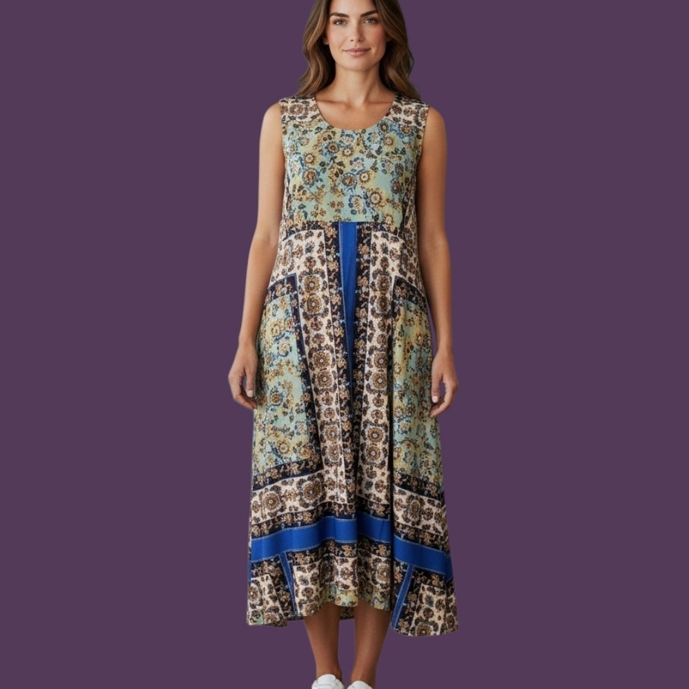 ONE WORLD Floral Colorblock Patchwork Sleeveless … - image 1